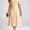 Champagne Patchwork Short Sleeve V Neck Dress