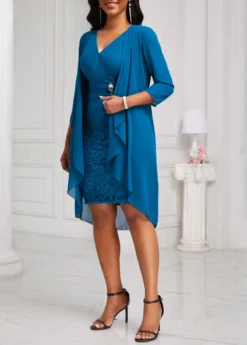 Peacock Blue Lace Two-Piece Dress And Cardigan -Elegance Swimwear Store 332456 P 16866559520602