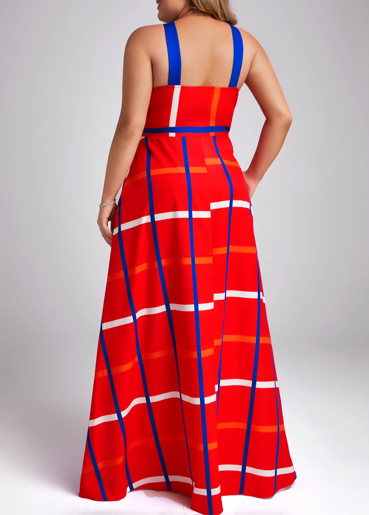 Red Pocket Plus Size Plaid Sleeveless Maxi Dress 2 Red Pocket Plus Size Plaid Sleeveless Maxi Dress - Image 2