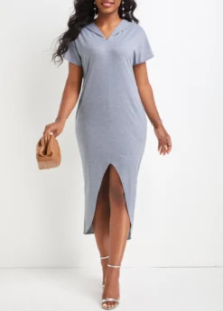 Light Grey Pocket Short Sleeve Hooded Bodycon Dress 7 Light Grey Pocket Short Sleeve Hooded Bodycon Dress -Elegance Swimwear Store 332582 P 16838026396760