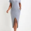 Light Grey Pocket Short Sleeve Hooded Bodycon Dress