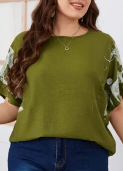 Olive Green Plus Size Half Sleeve T Shirt