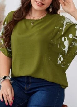 Olive Green Plus Size Half Sleeve T Shirt -Elegance Swimwear Store 332611 P 1684215547567
