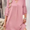 Pink Ruffle Patchwork H Shape Dress