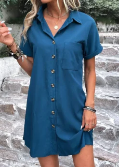 Peacock Blue Pocket Shift Dress -Elegance Swimwear Store 332715 P 16844988171283