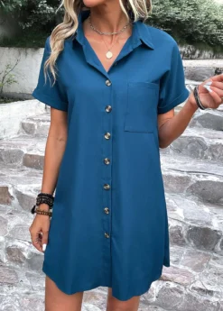 Peacock Blue Pocket Shift Dress