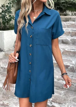 Peacock Blue Pocket Shift Dress -Elegance Swimwear Store 332715 P 16844988175694