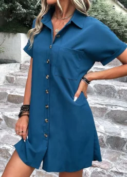 Peacock Blue Pocket Shift Dress -Elegance Swimwear Store 332715 P 16844988179722