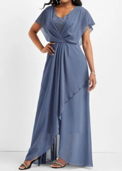 Plus Size Dusty Blue Lace Maxi Dress -Elegance Swimwear Store 332752 P 16844069497434