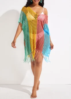 Tassel Multi Stripe Print Cover Up -Elegance Swimwear Store 332889 P 16838870436774