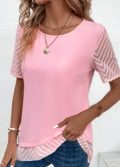 Plus Size Pink Cross Hem T Shirt -Elegance Swimwear Store 332969 P 16868157842173