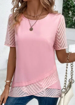 Plus Size Pink Cross Hem T Shirt