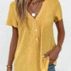 Plus Size Light Yellow Jacquard Short Sleeve Blouse