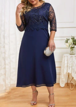 Navy Lace Patchwork Plus Size Dress -Elegance Swimwear Store 333060 P 16849803920334