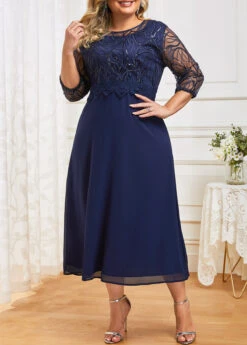 Navy Lace Patchwork Plus Size Dress -Elegance Swimwear Store 333060 P 16849803922032