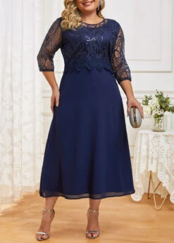 Navy Lace Patchwork Plus Size Dress -Elegance Swimwear Store 333060 P 16849803924953