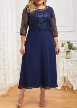 Navy Lace Patchwork Plus Size Dress
