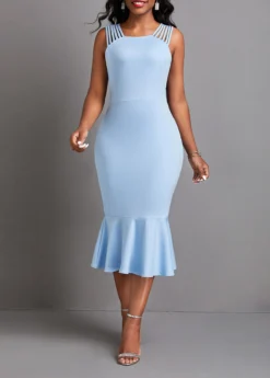 Zipper Light Blue Strappy Bodycon Dress -Elegance Swimwear Store 333064 P 16844632020982