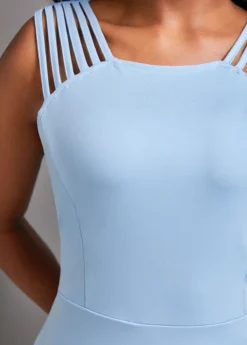 Zipper Light Blue Strappy Bodycon Dress -Elegance Swimwear Store 333064 P 16844632022064