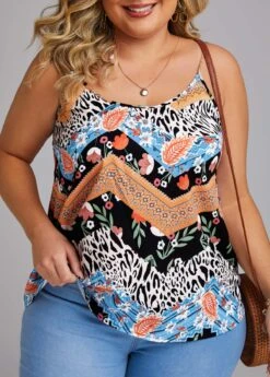 Multi Color Plus Size Tribal Print Tank Top