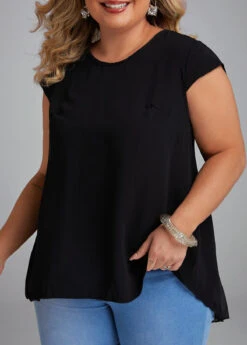 Black Breathable Plus Size Short Sleeve T Shirt -Elegance Swimwear Store 333140 P 16850858776092