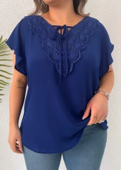 Dark Blue Lace Plus Size T Shirt