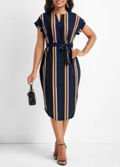 Multi Color Split Striped Belted Dress 8 Multi Color Split Striped Belted Dress -Elegance Swimwear Store 333149 P 16849174440962