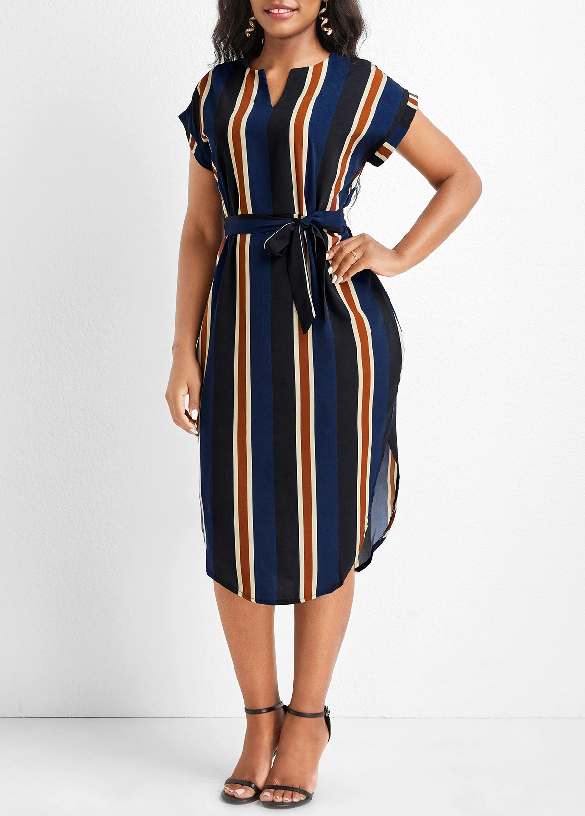 Multi Color Split Striped Belted Dress 6 Multi Color Split Striped Belted Dress - Image 6