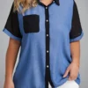 Denim Blue Button Plus Size T Shirt
