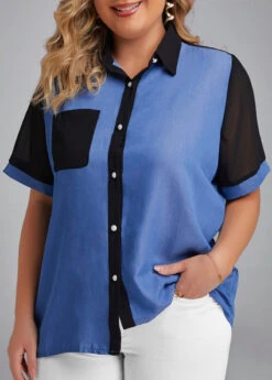 Denim Blue Button Plus Size T Shirt -Elegance Swimwear Store 333152 P 16856149414252