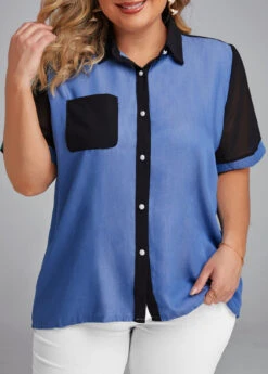 Denim Blue Button Plus Size T Shirt -Elegance Swimwear Store 333152 P 16856149414963