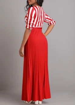 Red Button Geometric Print Belted Maxi Dress -Elegance Swimwear Store 333165 P 16831997711341