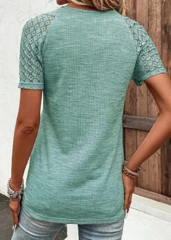 Plus Size Green Lace Short Sleeve T Shirt -Elegance Swimwear Store 333182 P 16831997654151