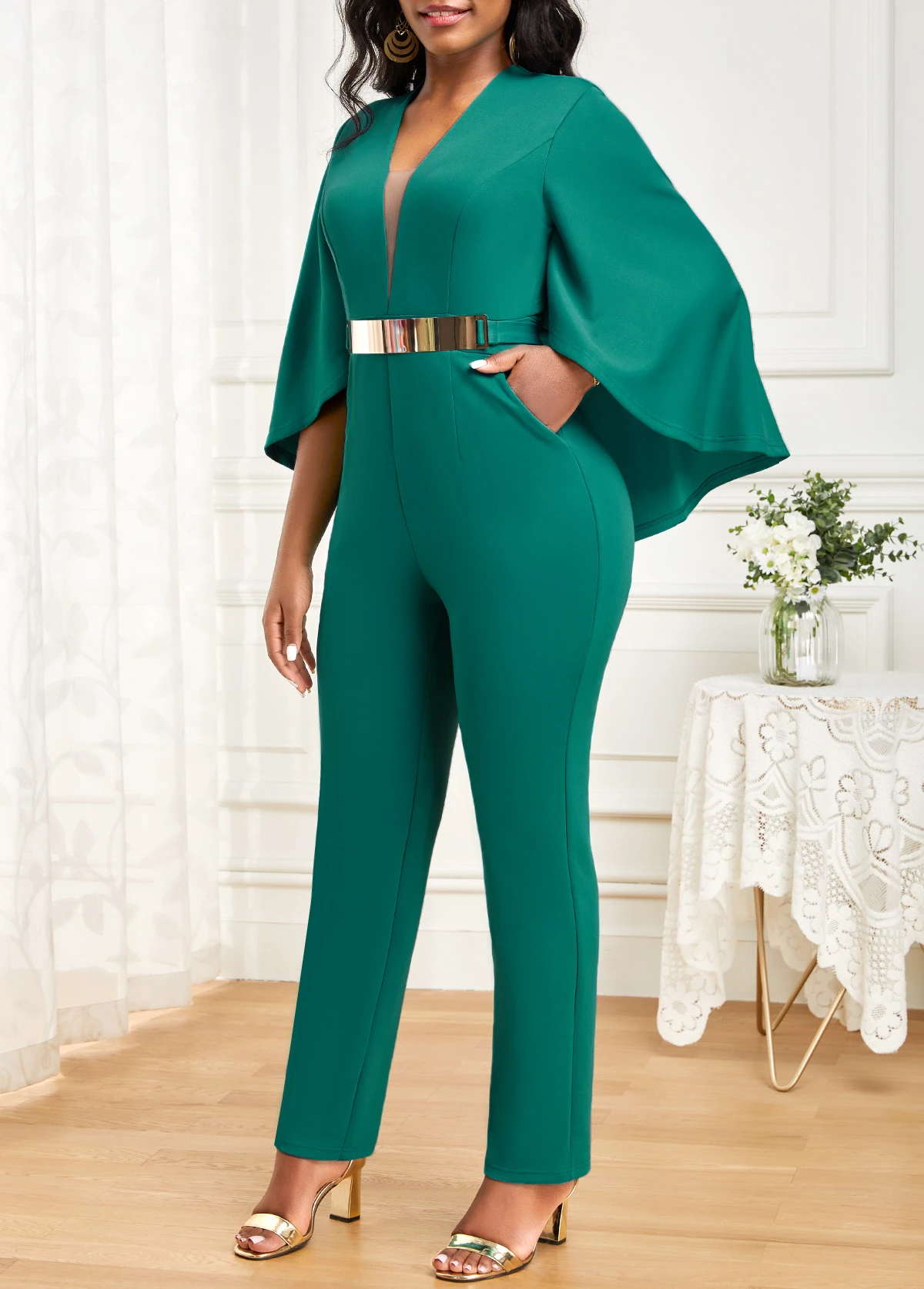 Green Pocket Ankle Length Half Sleeve Jumpsuit 5 Green Pocket Ankle Length Half Sleeve Jumpsuit - Image 5