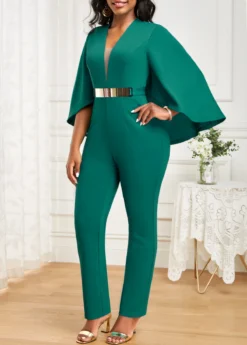 Green Pocket Ankle Length Half Sleeve Jumpsuit 7 Green Pocket Ankle Length Half Sleeve Jumpsuit -Elegance Swimwear Store 333334 P 16890401825512