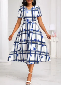 White Cut Out Geometric Print Short Sleeve Dress -Elegance Swimwear Store 333346 P 16873117725893