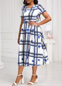 White Cut Out Geometric Print Short Sleeve Dress -Elegance Swimwear Store 333346 P 16873117729362