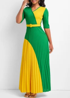 Green Pleated Belted Half Sleeve Maxi Dress 7 Green Pleated Belted Half Sleeve Maxi Dress -Elegance Swimwear Store 333421 P 16885455211552