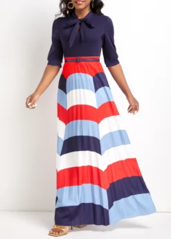 Navy Bowknot Wave Pattern Print Maxi Dress -Elegance Swimwear Store 333455 P 16885509813703