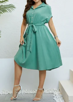 Mint Green Button Plus Size Belted Dress -Elegance Swimwear Store 333483 P 1684215379039