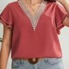 Coral Ruffle Plus Size Short Sleeve T Shirt