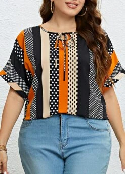 Multi Color Tie Plus Size T Shirt