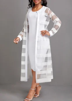 White Two Piece Long Sleeve Dress And Cardigan -Elegance Swimwear Store 333540 P 16853380944932