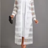 White Two Piece Long Sleeve Dress And Cardigan