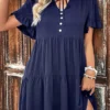 Navy Drawstring Short A Line Dress