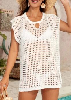 Cut Out Design Hole White Cover Up -Elegance Swimwear Store 333563 P 16847357610172