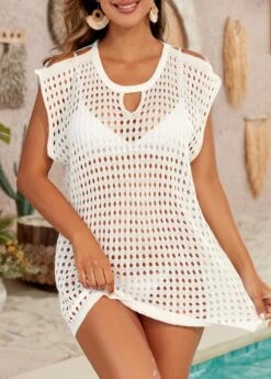Cut Out Design Hole White Cover Up -Elegance Swimwear Store 333563 P 16847357612415