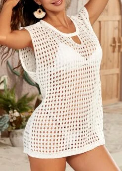 Cut Out Design Hole White Cover Up -Elegance Swimwear Store 333563 P 16847357616353