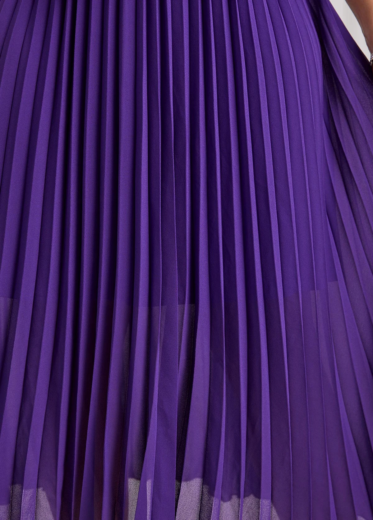 Purple Pleated Half Sleeve V Neck Dress 5 Purple Pleated Half Sleeve V Neck Dress - Image 5