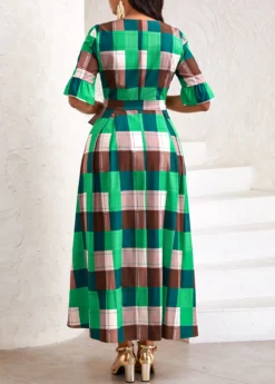 Green Tie Plaid Belted Half Sleeve Dress 7 Green Tie Plaid Belted Half Sleeve Dress -Elegance Swimwear Store 333608 P 16866558865771